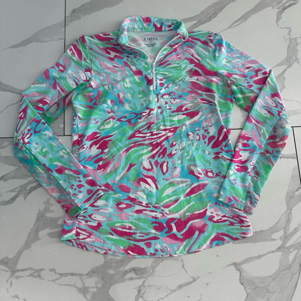 ICIKULS Women Golf Top Blouse Shirt Size Small Floral UPF50 Cool Feel Quick Dry